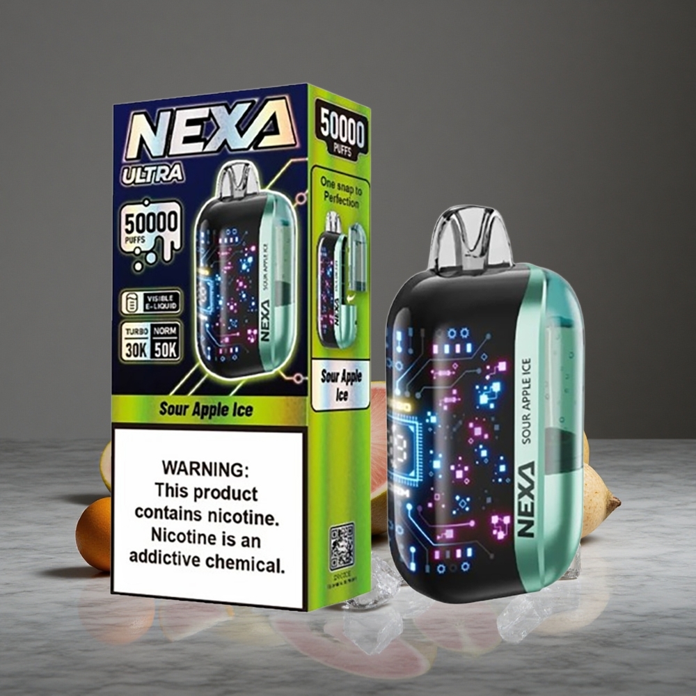 Skābā ābola ledus NEXA Ultra 50000 Puffs 20ml iepriekš piepildīta ietilpība 800mah akumulatora ietilpība