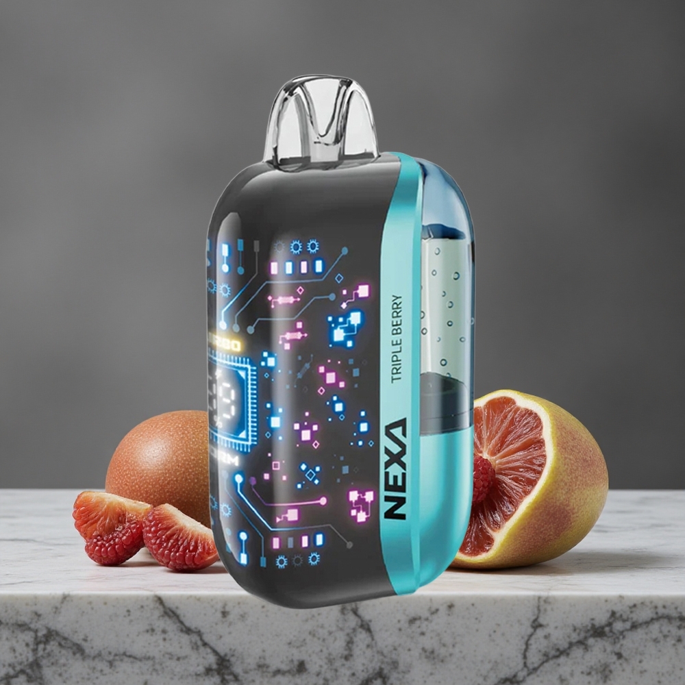 Trīsogu Kombinācija NEXA Ultra 50000 Puffs Vienreizlietojamais Vape 20ml Priekšā Uzlādēts 800mah Baterija