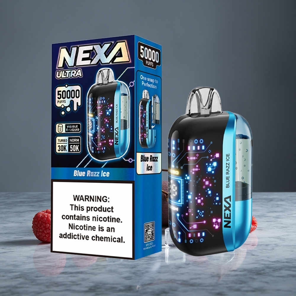 Zilā Aveņu Ledus NEXA Ultra 50000 Puffs 20ml Priekšējā Ietilpība 800mah Akumulators