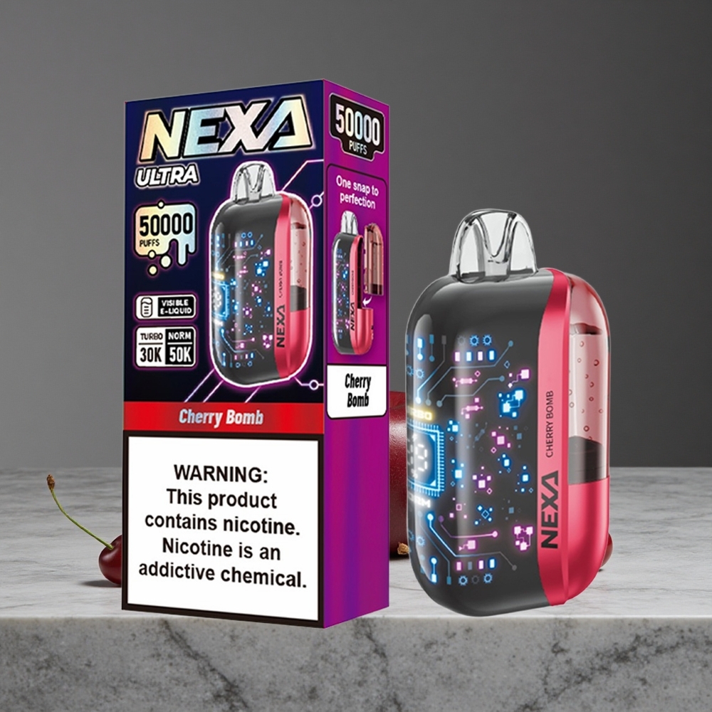Ķiršu NEXA Ultra 50000 Puffs Vienreizlietojamais Vape ar 20ml Priekšēji Uzpildītu Ietilpību un 800mAh Akumulatora Ietilpību
