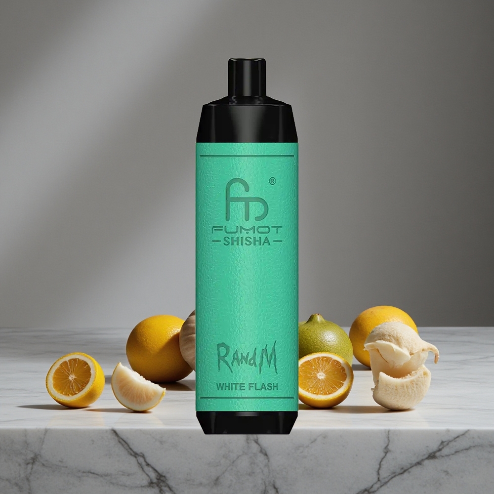 Baltā Zibsnība RandM Fumot Shisha 10000 Puffs Vienreizlietojamais Vape ar 18ml Priekšpildītu e-šķidrumu un 850 mAh Bateriju