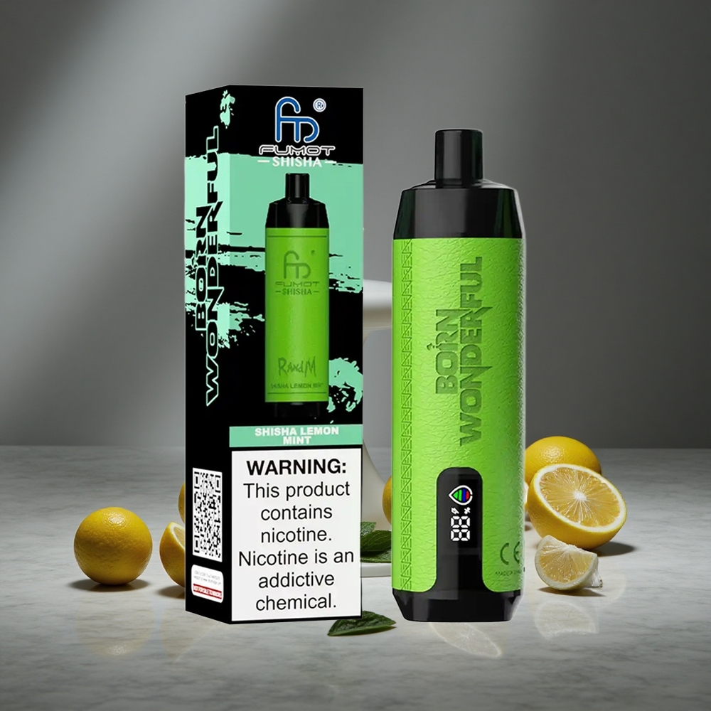 Citronu Mētra RandM Fumot Shisha 10000 Puffs Vienreizlietojamais Vape 18ml Iepildīta šķidruma 0.5% Nikotīna saturs