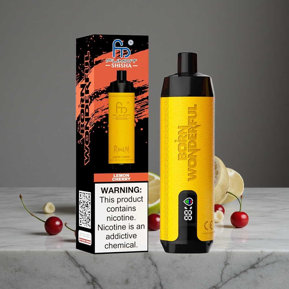 Citronu-ķiršu RandM Fumot Shisha 10000 Pūši 18ml iepriekš uzpildīts e-šķidrums 850 mAh baterija