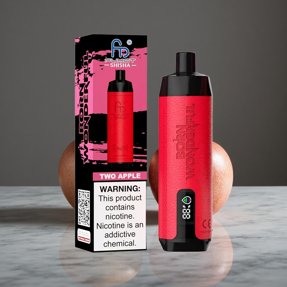 Divu ābolu garša RandM Fumot Shisha 10000 Puffs 18ml iepildīta e-šķidruma 0.5% nikotīna saturs