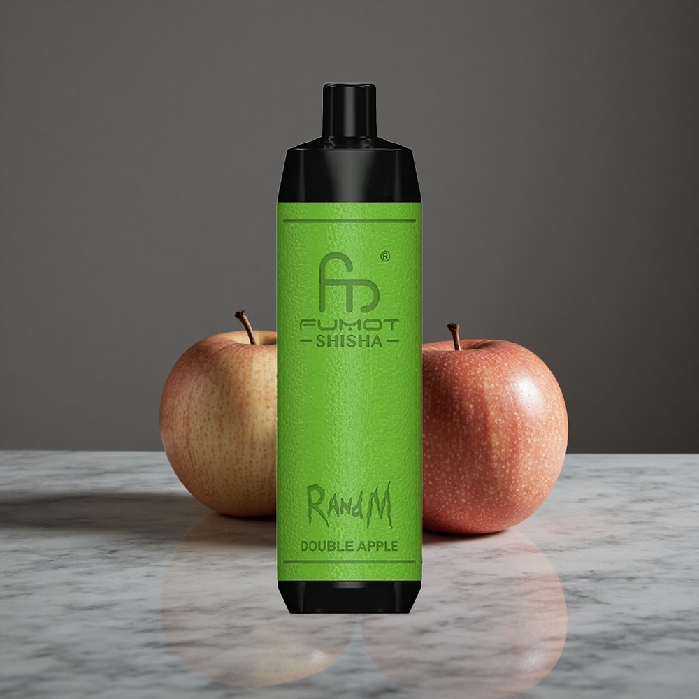 Dubultā ābolu RandM Fumot Shisha 10000 Puffs Vienreizlietojamais Vape ar LED indikatoru un 18ml iepriekš piepildīta e-šķidruma