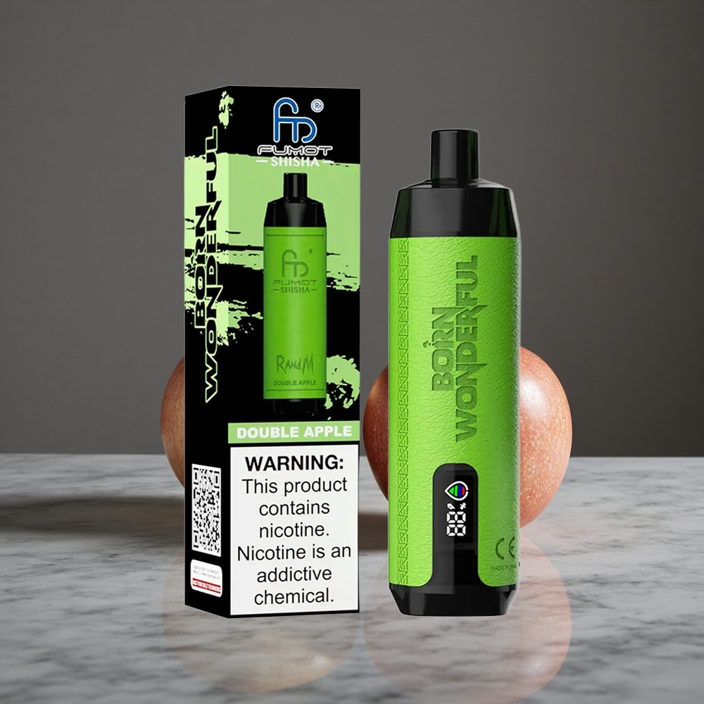Dubultā ābolu RandM Fumot Shisha 10000 Puffs Vienreizlietojamais Vape ar LED indikatoru un 18ml iepriekš piepildīta e-šķidruma