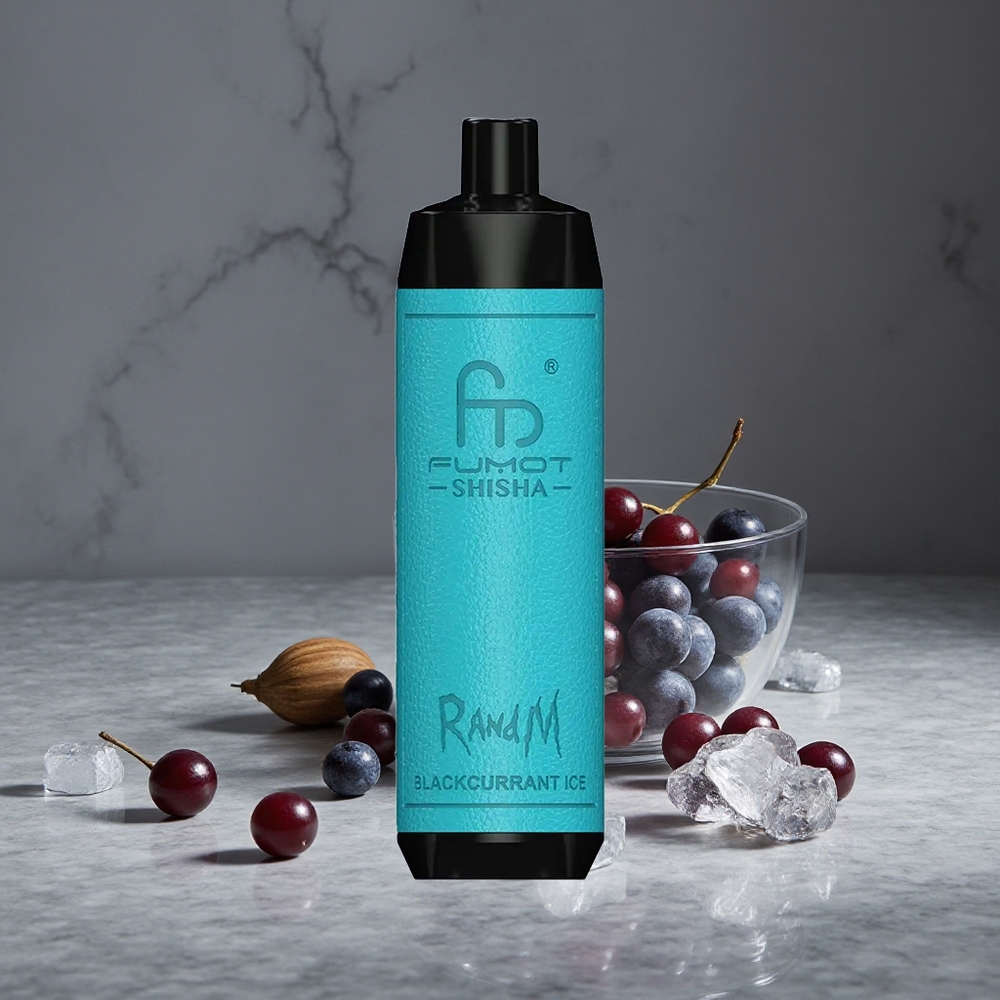 Melnais ērkšķogas ledus RandM Fumot Shisha 10000 Ievilkumi 18ml Iepriekšpildīta e-šķidrums