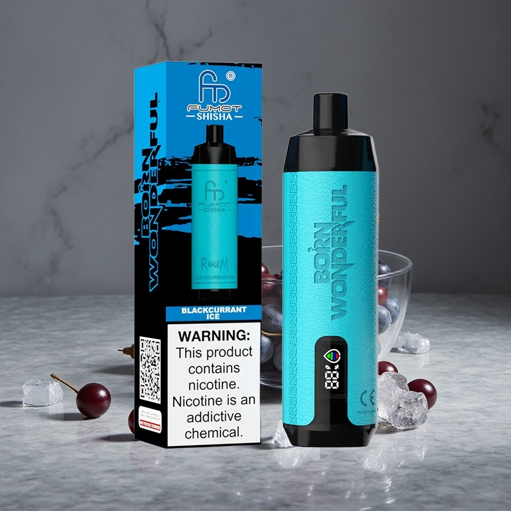 Melnais ērkšķogas ledus RandM Fumot Shisha 10000 Ievilkumi 18ml Iepriekšpildīta e-šķidrums