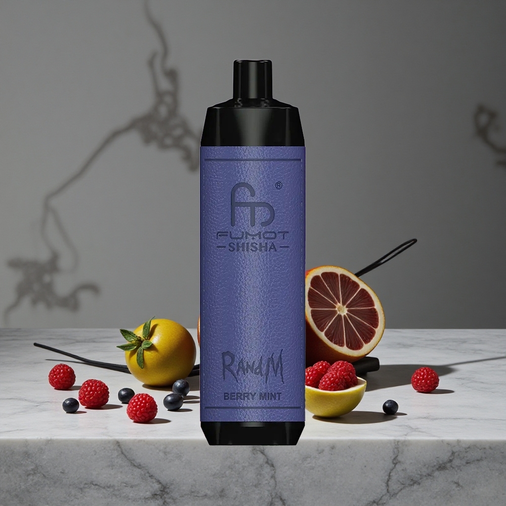 Ogļu Mētranda RandM Fumot Shisha 10000 Puffs Vienreizlietojamais Vape 18ml Iepildīta e-šķidruma 850 mAh Baterija
