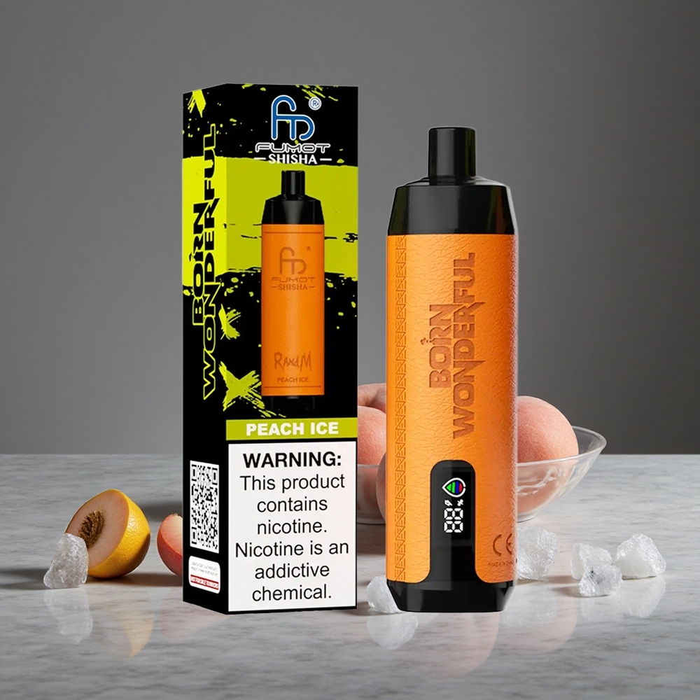 Persiku Ledus RandM Fumot Shisha 10000 Puffs 18ml Iepildīta E-glis