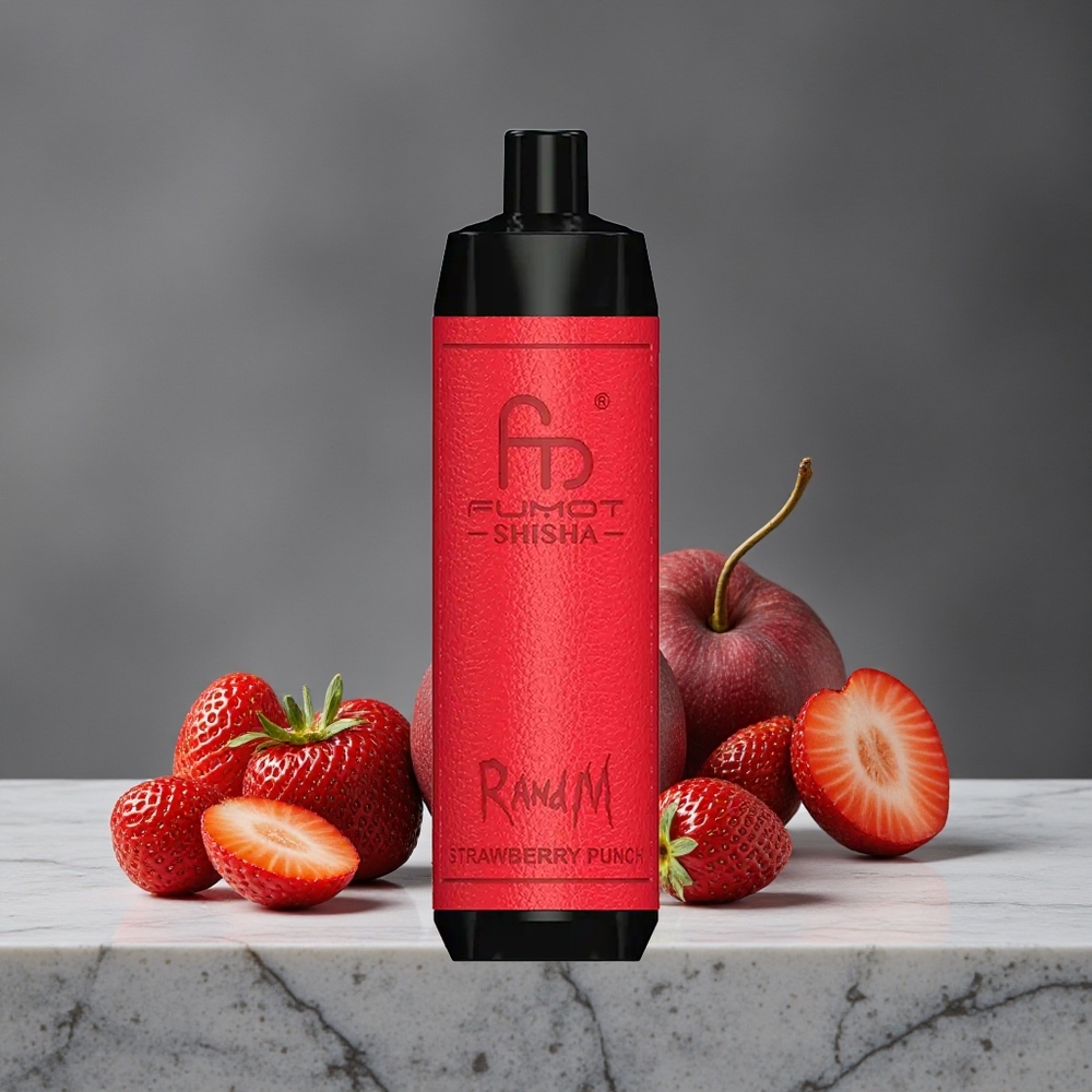 Zemeņu Pūšļu RandM Fumot Shisha 10000 Puffs Vienreizlietojamais Vape ar LED Indikatoru un 18ml iepriekš uzpildītu e-šķidrumu