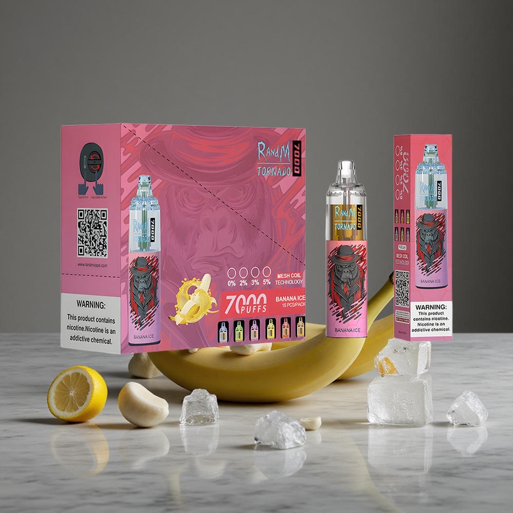 Banānu Ledus RandM Fumot Tornado 7000 Puffs 14 ML Iekšējais šķidrums Gaismas RGB