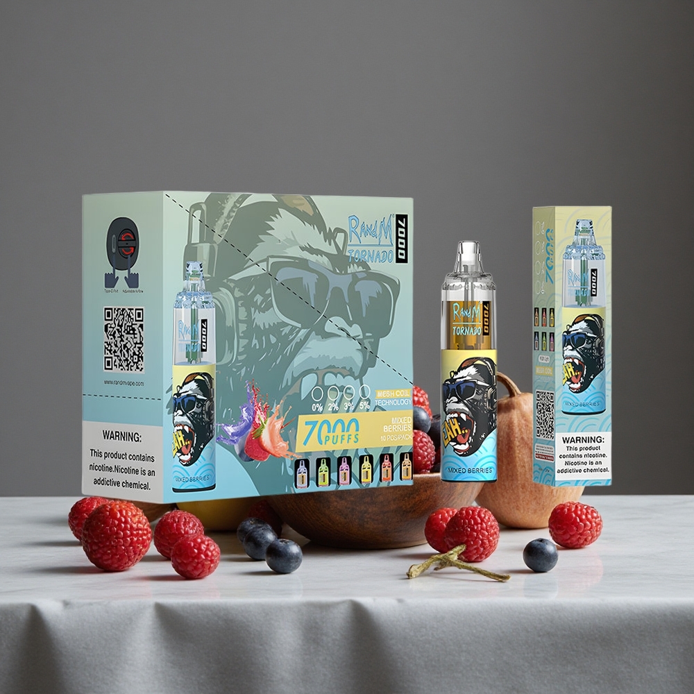 Jauktu Ogļu RandM Fumot Tornado 7000 Puffs 14 ML E-šķidrums RGB Gaisma