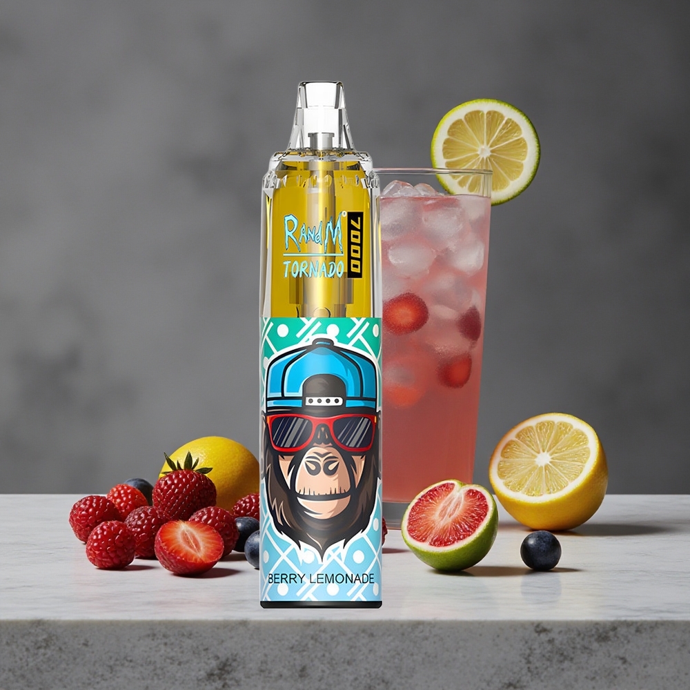 Ogļu un Citronādes RandM Fumot Tornado 7000 Puffs Vape ar 14 ML E-šķidrumu un Gaismas RGB