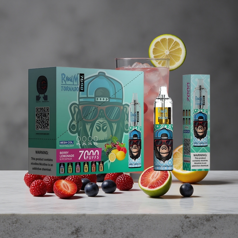 Ogļu un Citronādes RandM Fumot Tornado 7000 Puffs Vape ar 14 ML E-šķidrumu un Gaismas RGB