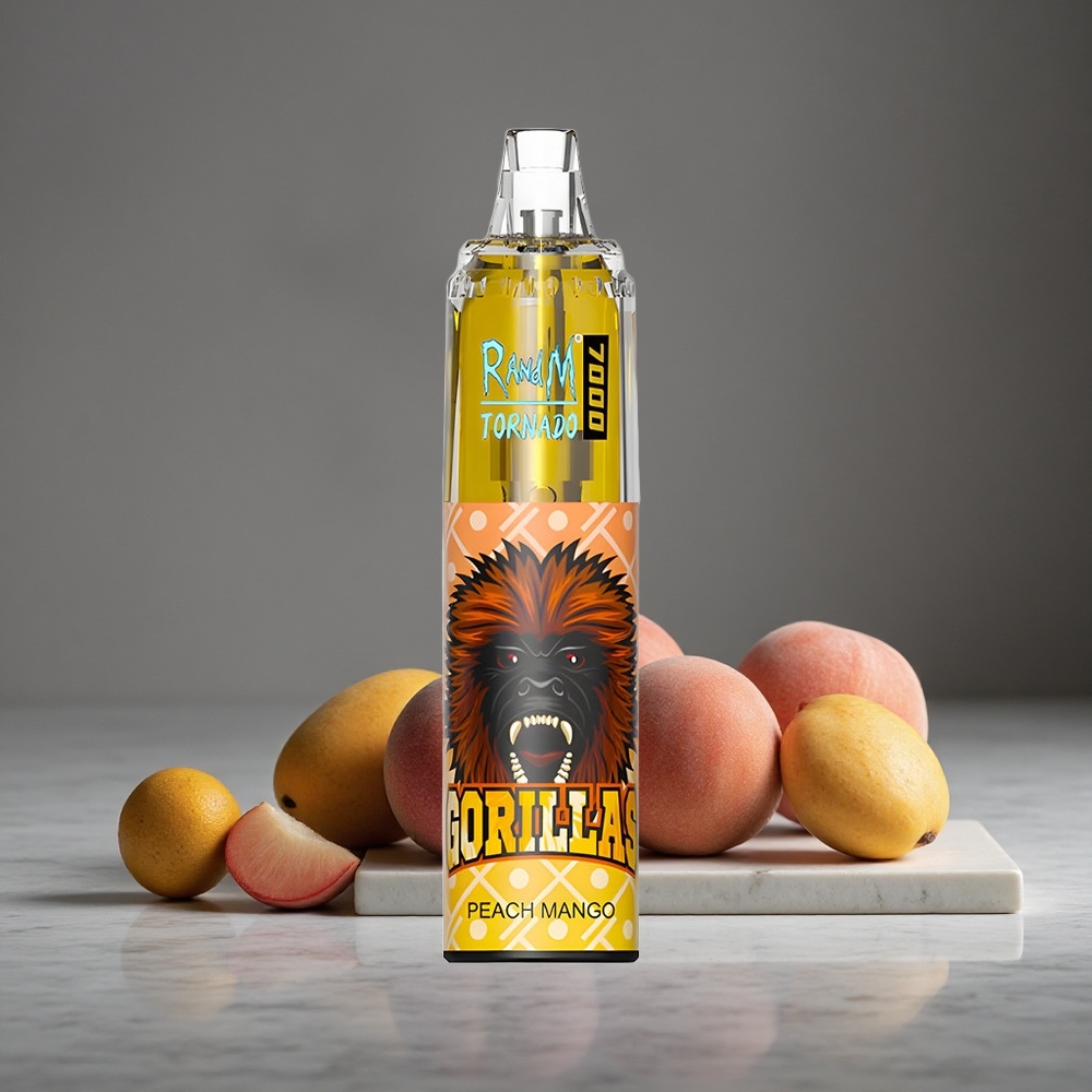 Persiku Mango RandM Fumot Tornado 7000 Puffs 14 ML E-liķīds Gaismas RGB