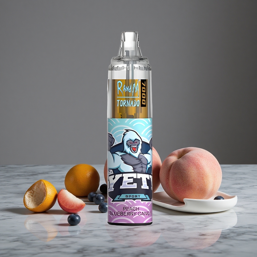 Persiku un Zilenā RandM Fumot Tornado 7000 Puffs 14 ML E-šķidrums RGB Gaisma