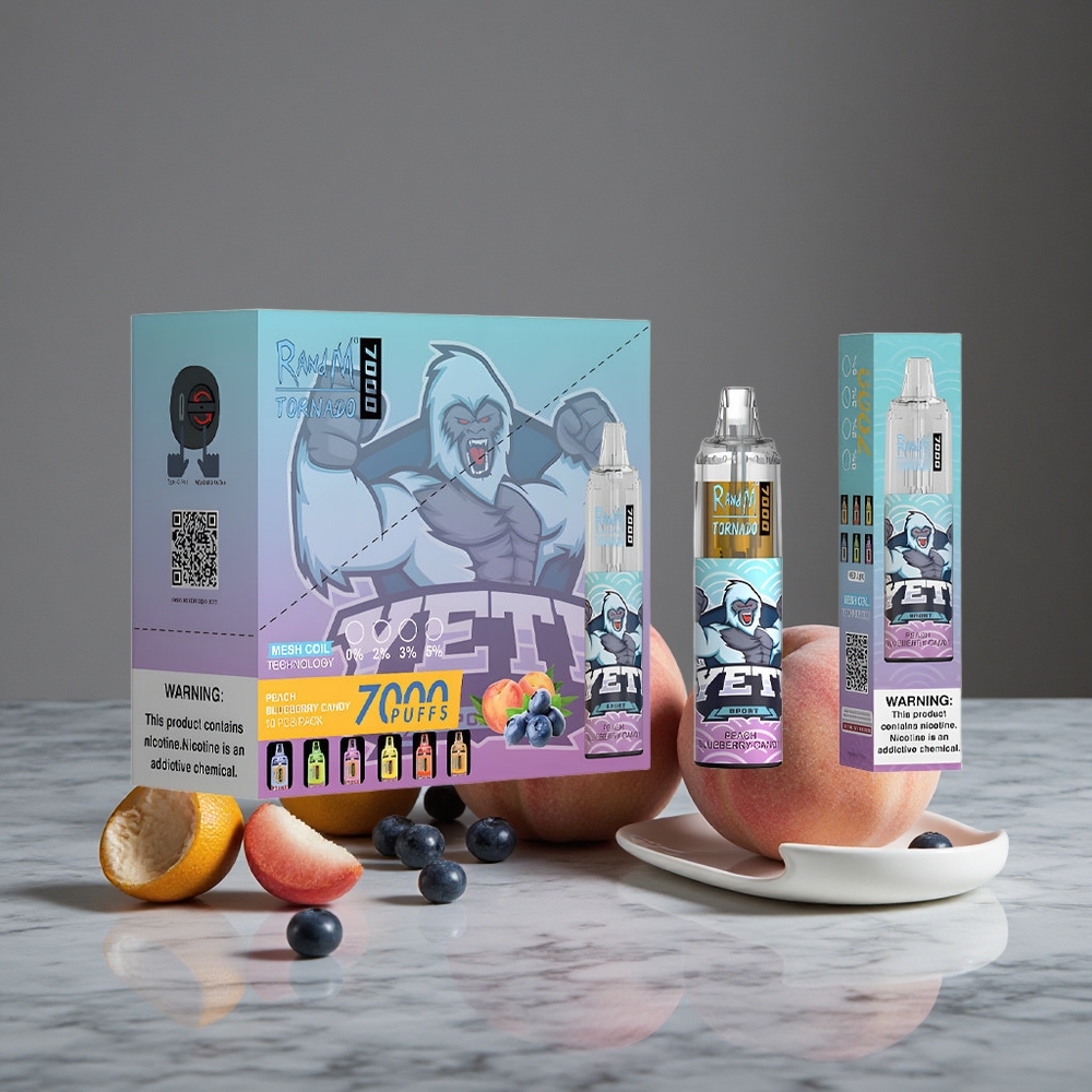 Persiku un Zilenā RandM Fumot Tornado 7000 Puffs 14 ML E-šķidrums RGB Gaisma