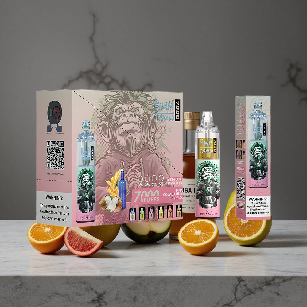 Pina Kolādas Rums RandM Fumot Tornado 7000 Puffs 14 ML E-šķidrums Gaismas RGB