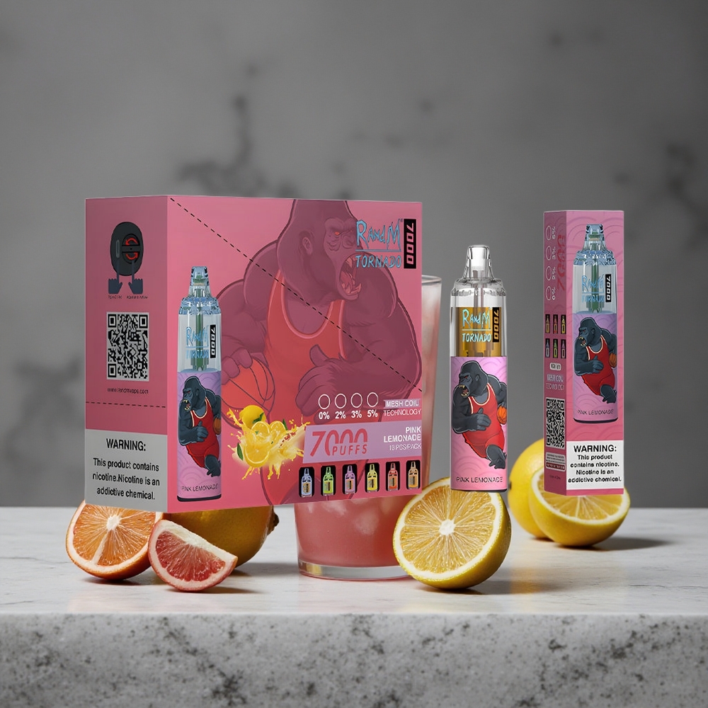 Rozā Citronāde RandM Fumot Tornado 7000 Puffs 14 ML E-šķidrums 850 MAH Baterija