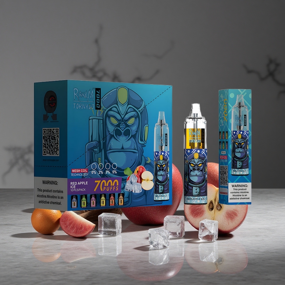 Sarkanā Ābola Ledus RandM Fumot Tornado 7000 Puffs 14 ML E-šķidrums RGB Gaisma