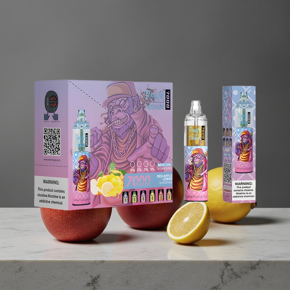 Sarkanais Ābols Citrons RandM Fumot Tornado 7000 Puffs 14 ML E-šķidrums RGB Gaisma