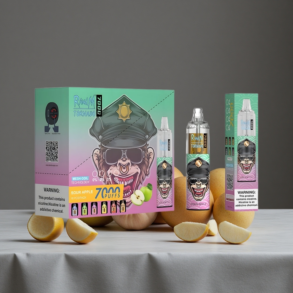 Skābā ābolu RandM Fumot Tornado 7000 Puffs Mesh Spole 14 ML E-šķidrums