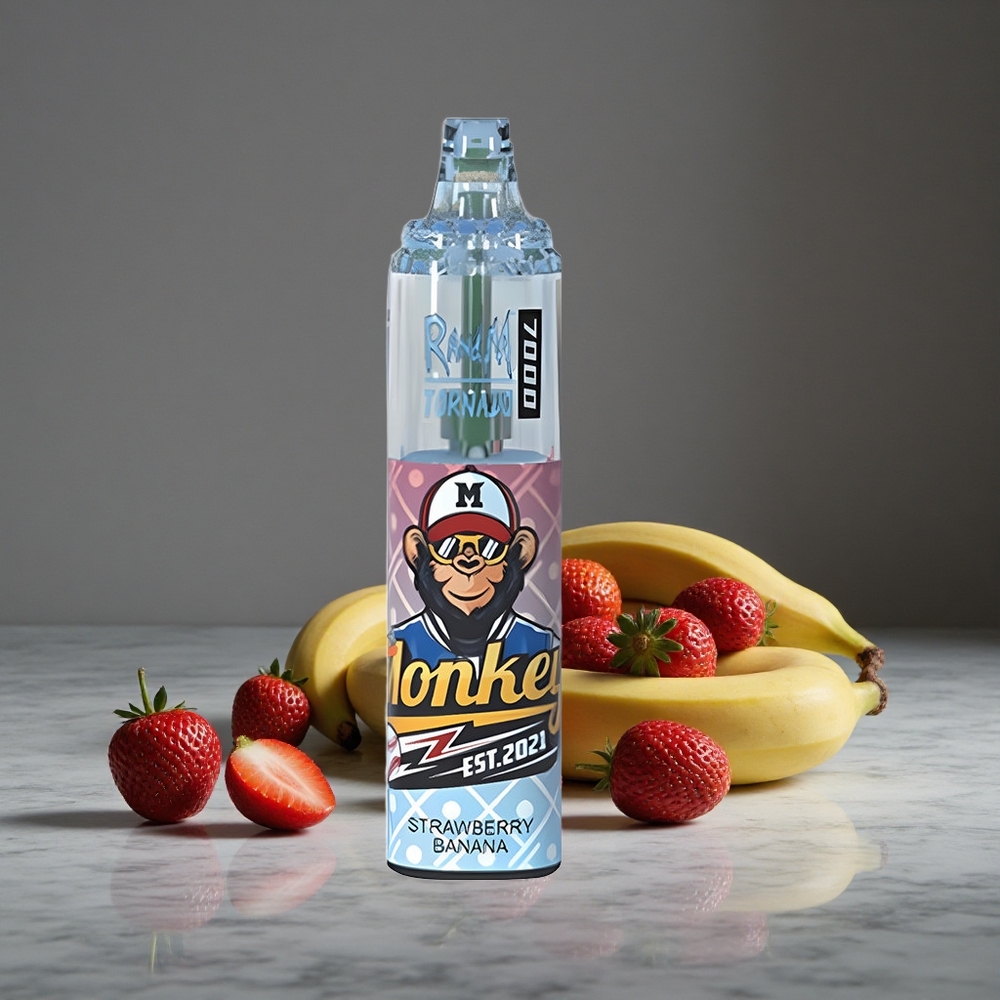Zemeņu Banānu RandM Fumot Tornado 7000 Puffs 14ML E-šķidrums RGB Gaisma
