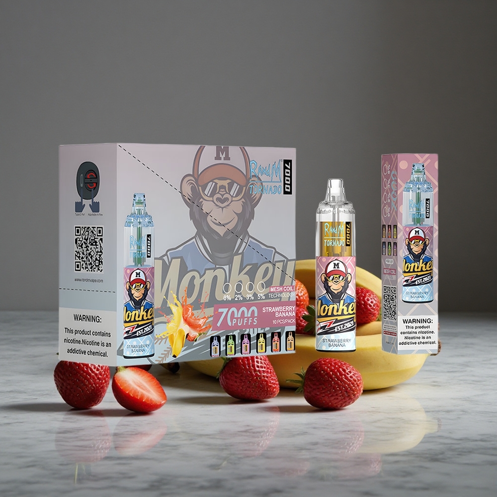 Zemeņu Banānu RandM Fumot Tornado 7000 Puffs 14ML E-šķidrums RGB Gaisma