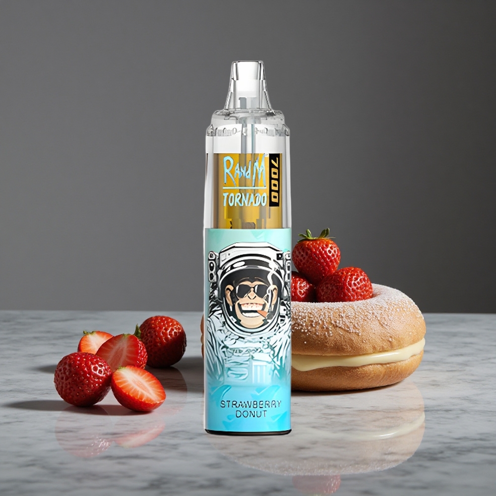 Zemeņu Donuts RandM Fumot Tornado 7000 Puffs 14 ML E-šķidrums RGB Gaisma