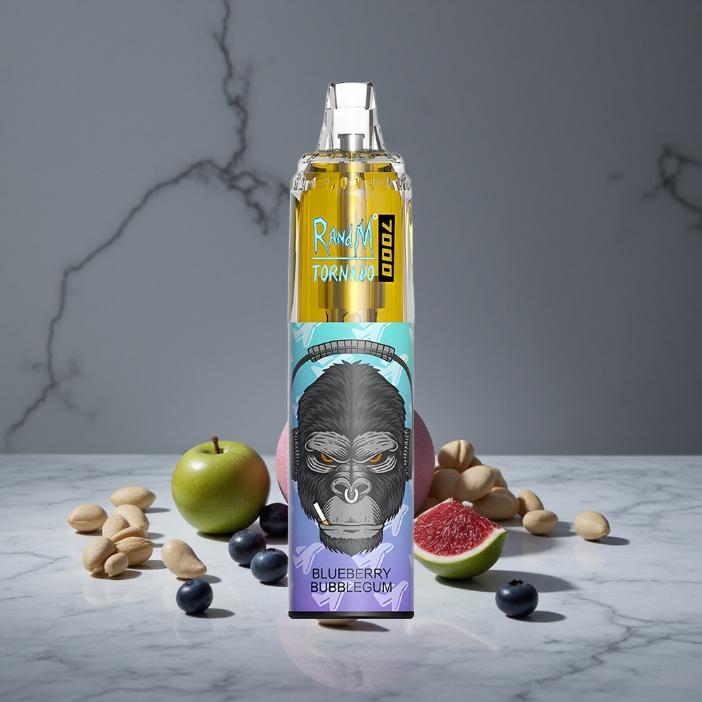 Zemenes burbuļgumā RandM Fumot Tornado 7000 Puffs 14 ML E-šķidrums RGB Gaisma