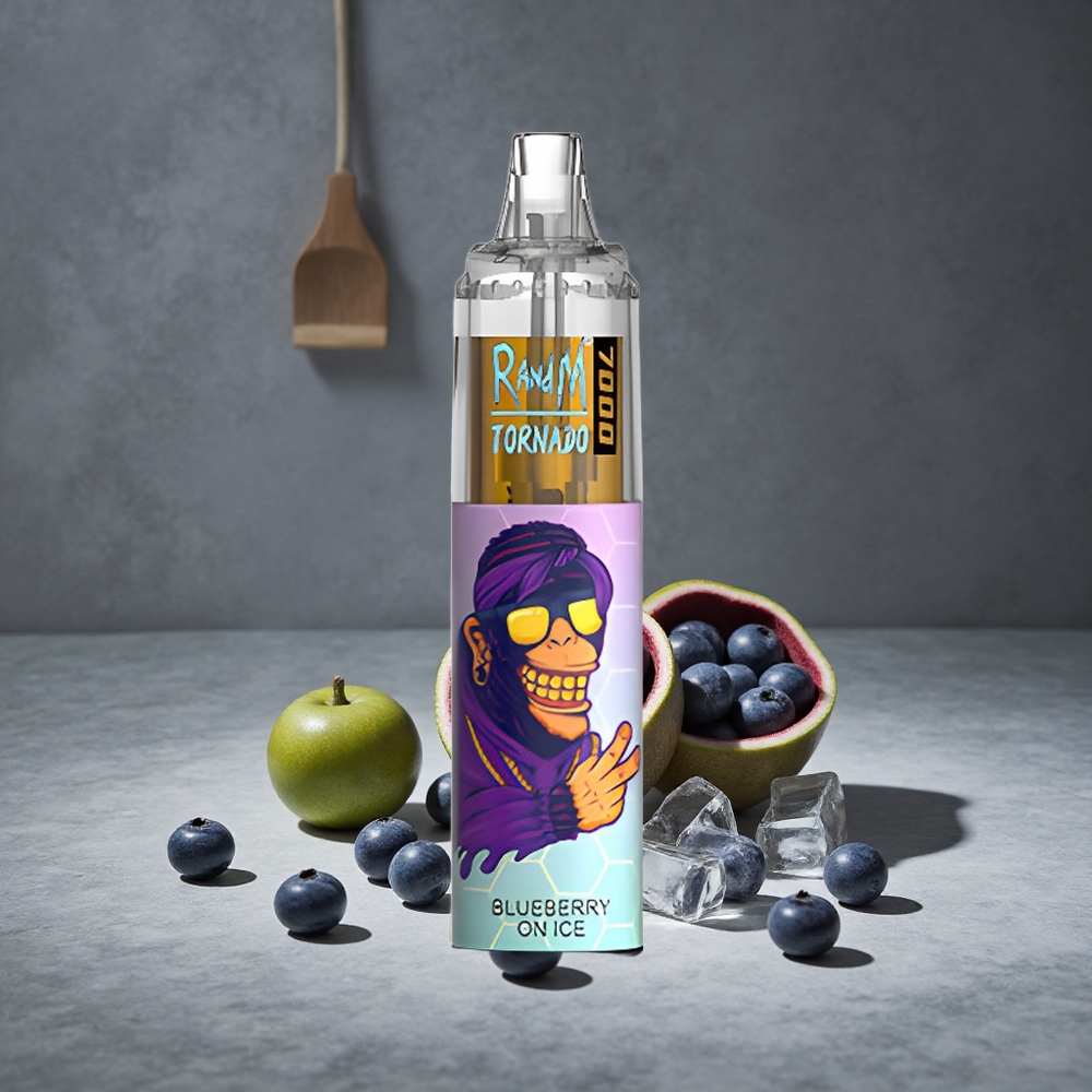 Zemenu Ledus RandM Fumot Tornado 7000 Puffs 14 ML E-šķidrums RGB Gaisma