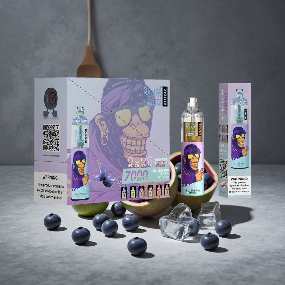 Zemenu Ledus RandM Fumot Tornado 7000 Puffs 14 ML E-šķidrums RGB Gaisma