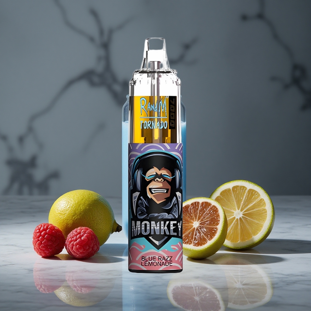 Zilā Aveņu Limonāde RandM Fumot Tornado 7000 Puffs 14 ML E-šķidrs RGB Gaisma