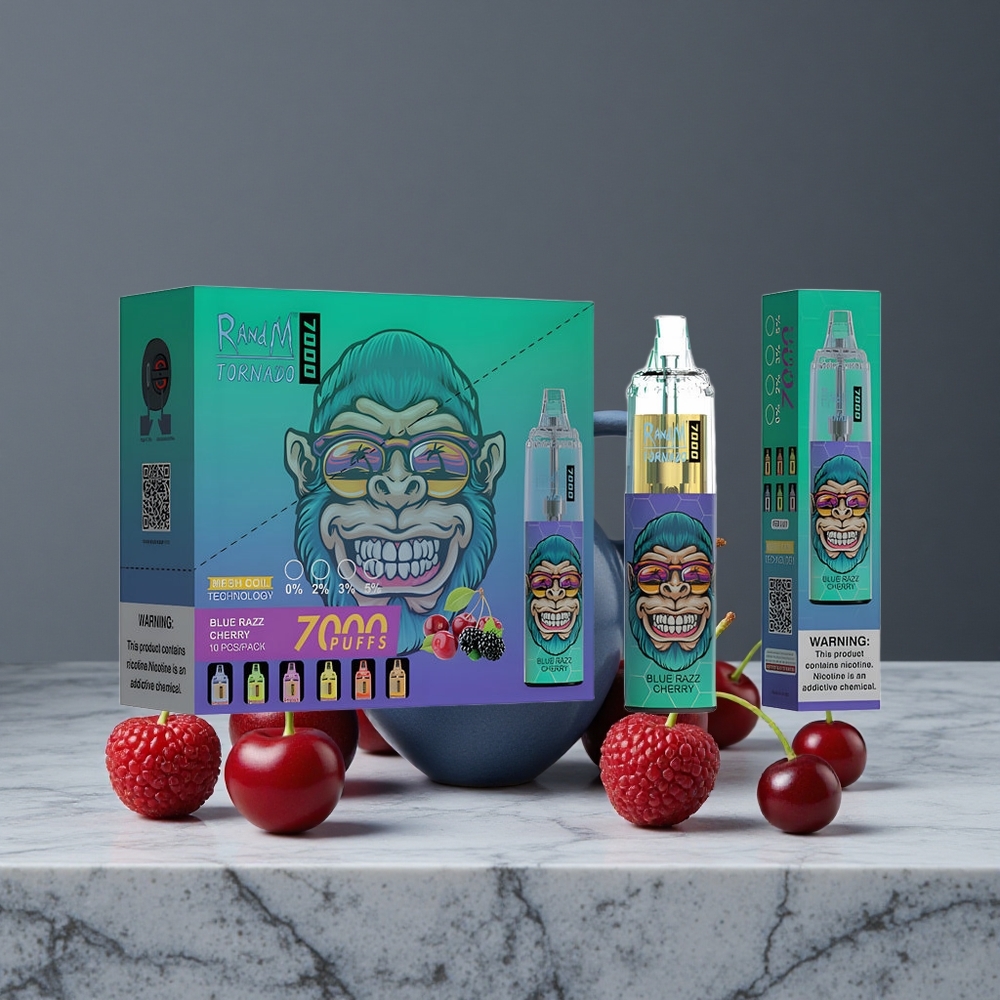 Zilā Aveņu RandM Fumot Tornado 7000 Puffs 14 ML E-šķidrums RGB Gaisma