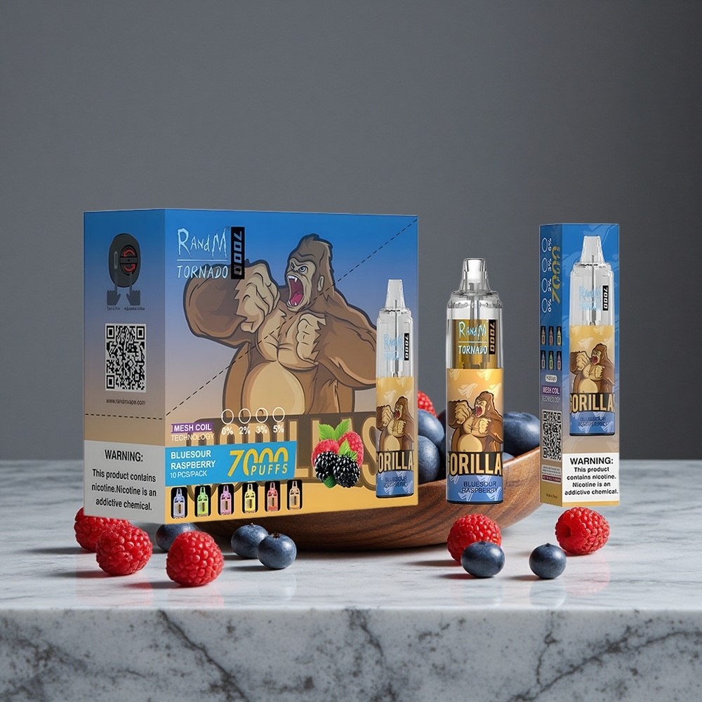 Zilā Avenes RandM Fumot Tornado 7000 Puffs 14 ML E-šķidrums RGB Gaisma