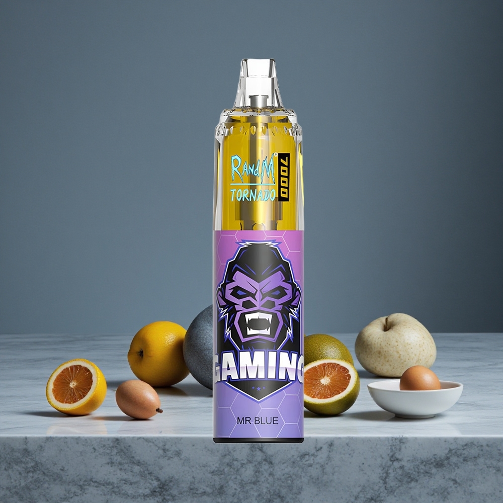 Zilais Dr. RandM Fumot Tornado 7000 Puffs 14 ML E-šķidrs Gaismas RGB