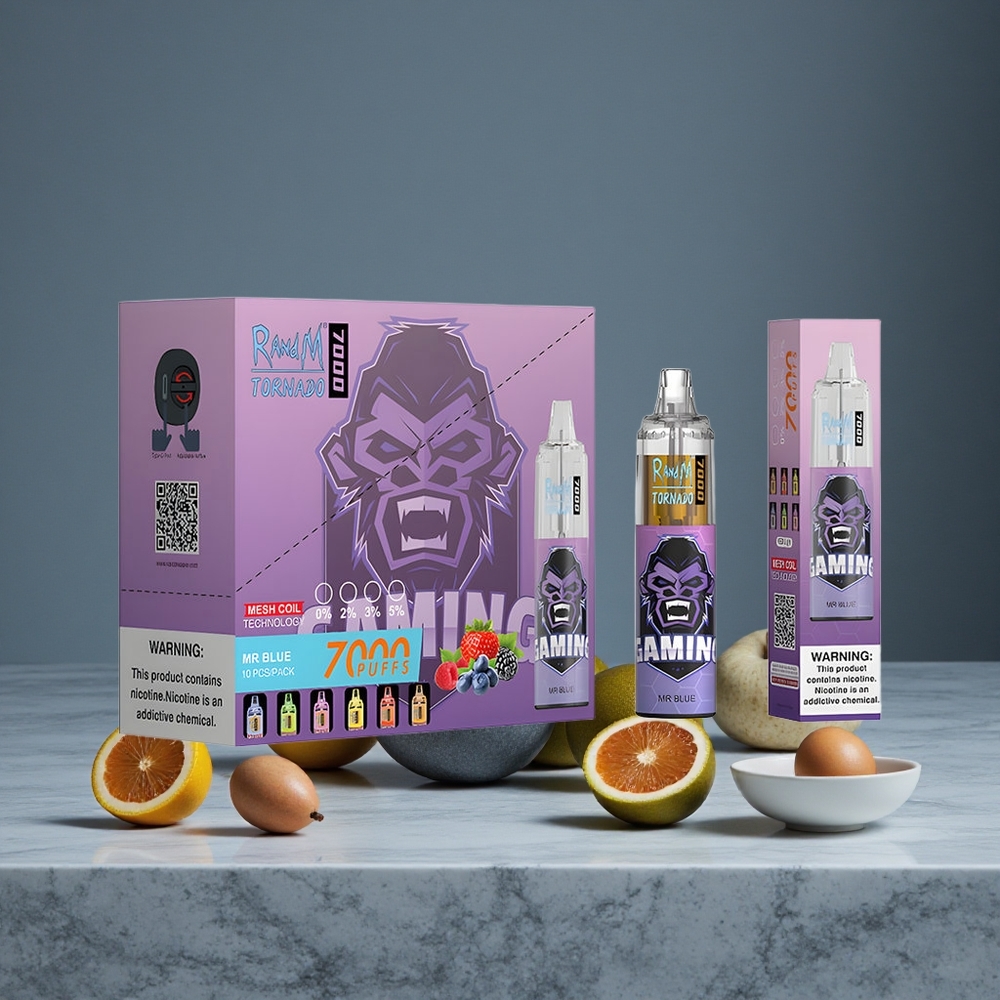 Zilais Dr. RandM Fumot Tornado 7000 Puffs 14 ML E-šķidrs Gaismas RGB