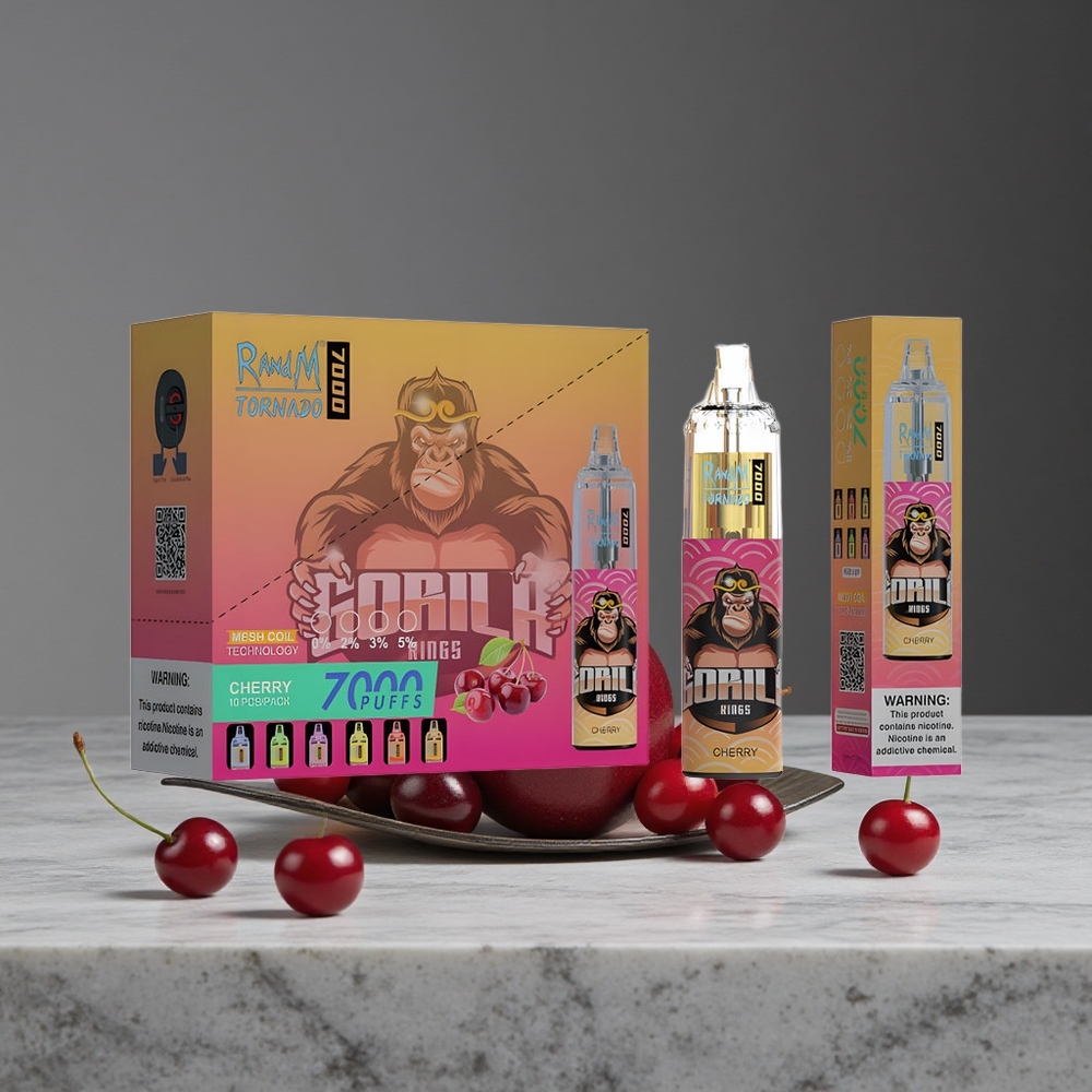 Ķiršu RandM Fumot Tornado 7000 Puffs 14 ML E-šķidrums Gaismas RGB