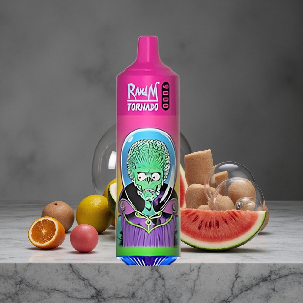 Arbūzu Košļājamo Gumijas RandM Tornado 9000 Pūfu ar 850 mAh Uzlādējamo Akumulatoru un 18 mL E-Šķidruma Ietilpību