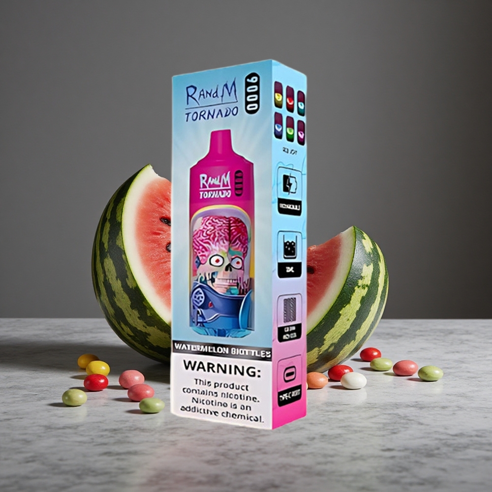 Arbūzu Skittles RandM Tornado 9000 Puffs 18 mL Tilpums 850 mAh Akumulators