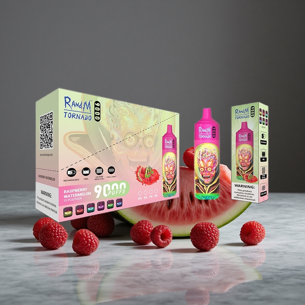 Aveņu Arbūzs RandM Tornado 9000 Puffs 850 mAh Uzlādējams 18 mL Sietiņš Spole