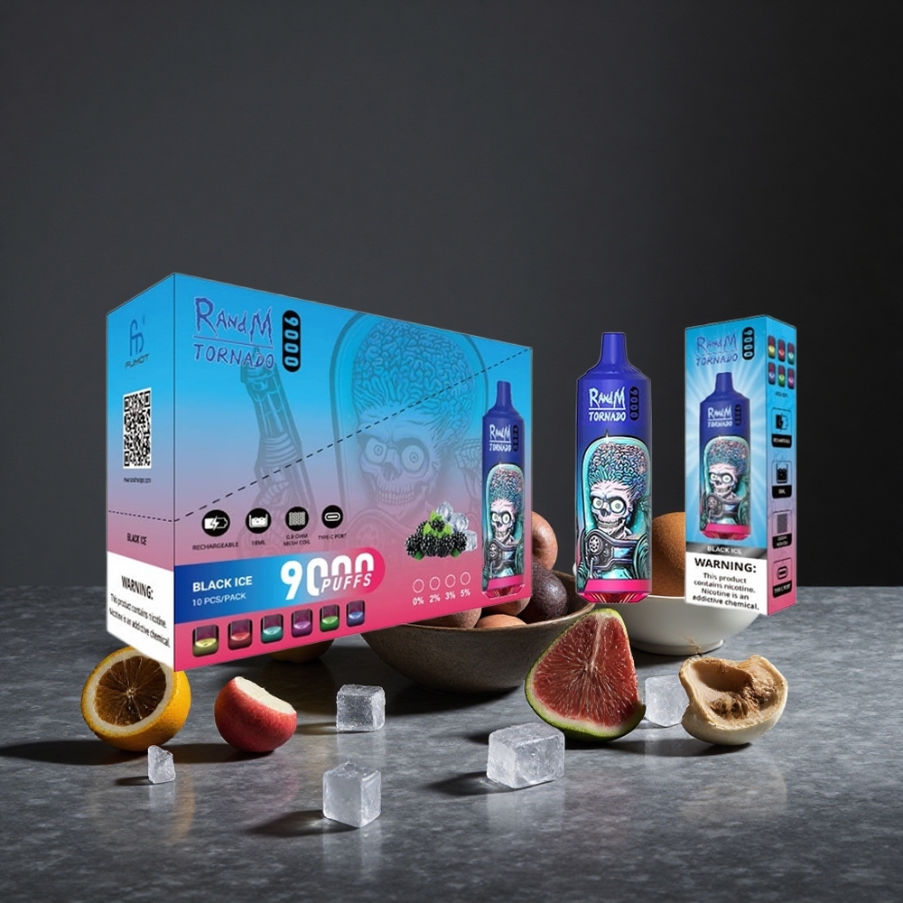 Melnais Ledus RandM Fumot Tornado 9000 Puffs RGB Displejs 18 mL
