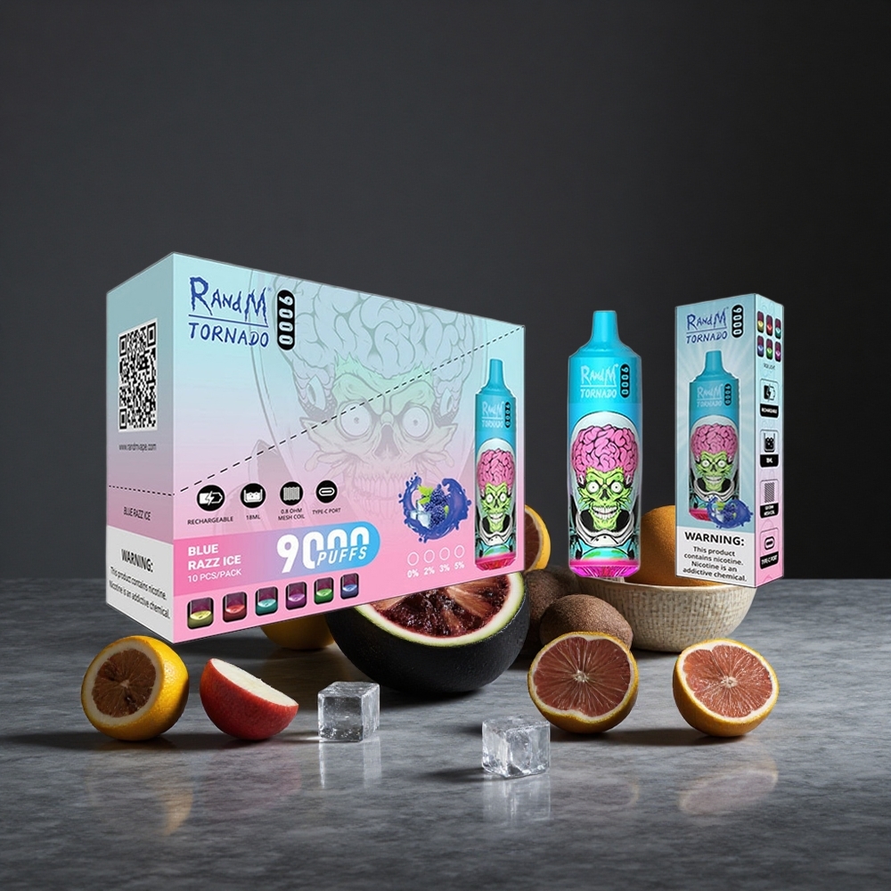 Melnais Pūķa Ledus RandM Fumot Tornado 9000 Puffs 18 mL Tīkla Spole