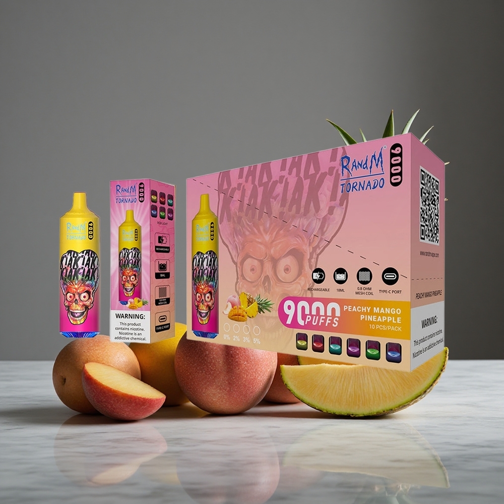 Persiku Mango Ananāsu RandM Fumot Tornado 9000 Puffs 850 mAh Uzlādējams 18 mL