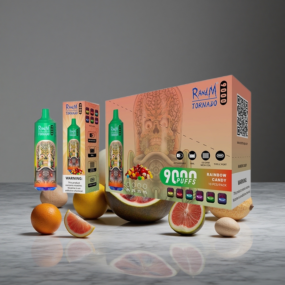 Raibā Konfekšu RandM Tornado 9000 Pūši 18 mL E-šķidrums 850 mAh Akumulators
