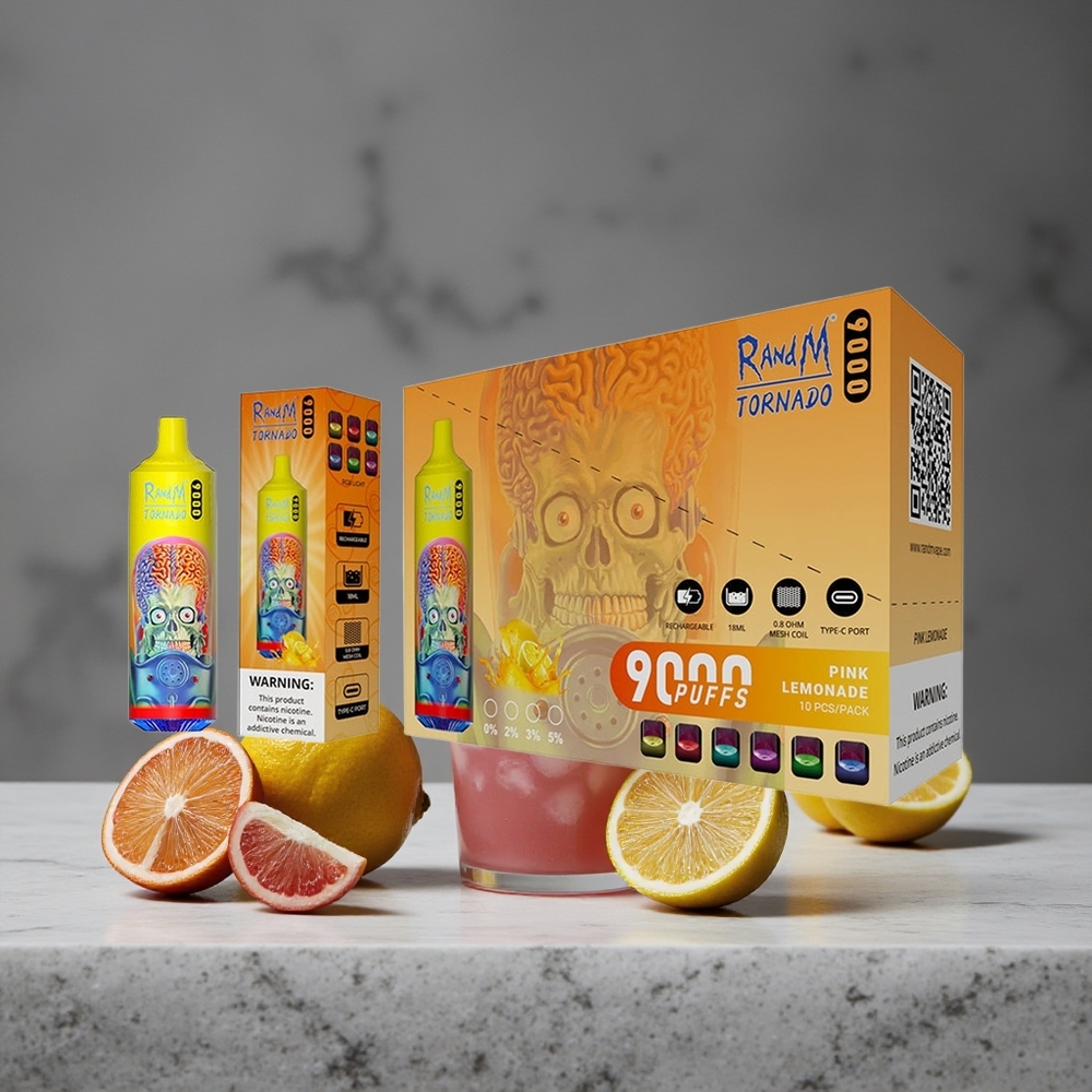 Rozā citronāde RandM Tornado 9000 Puffs 18 mL E-glis un 850 mAh Uzlādējama