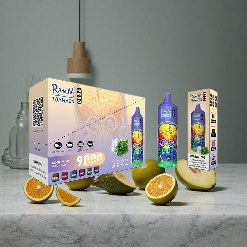 Vēsā Mētra RandM Tornado 9000 Puffs 18 mL un 850 mAh Uzlādējams