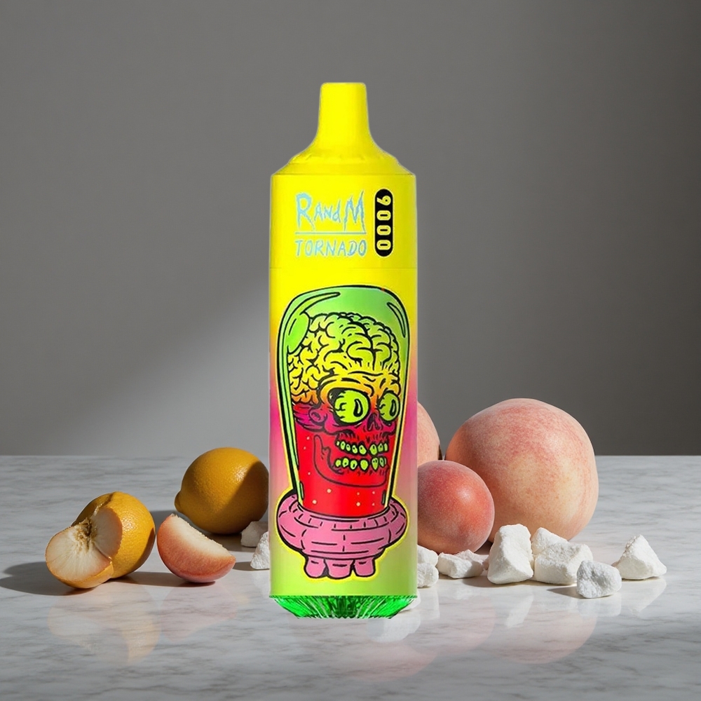 Vasaras Persiku Ledus RandM Tornado 9000 Puffs 850 mAh Uzlādējams