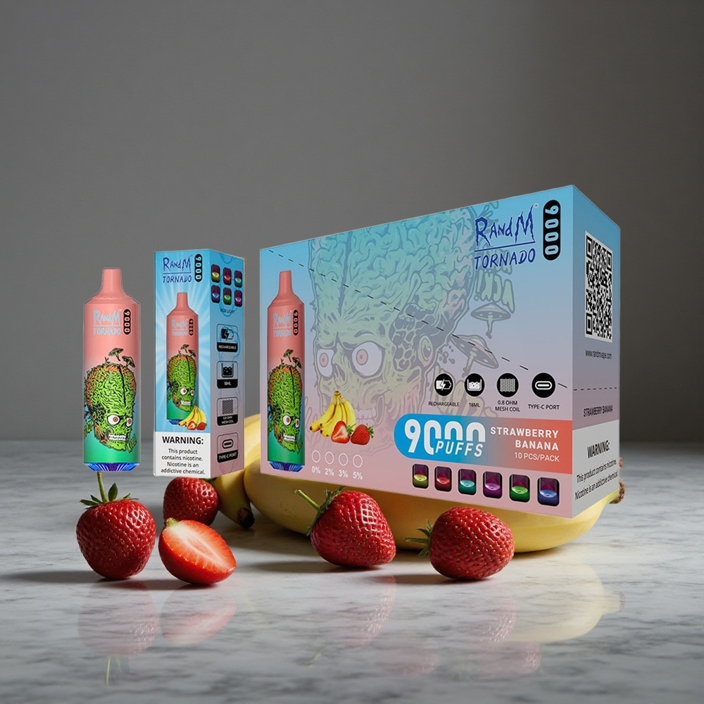 Zemeņu Banānu RandM Tornado 9000 Puffs 18 mL Tilpums Mesh Spole